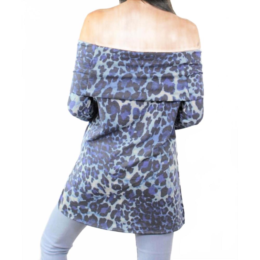 NEW MOA MOA long sleeve off shoulder tunic top in blue - Picture 2 of 2